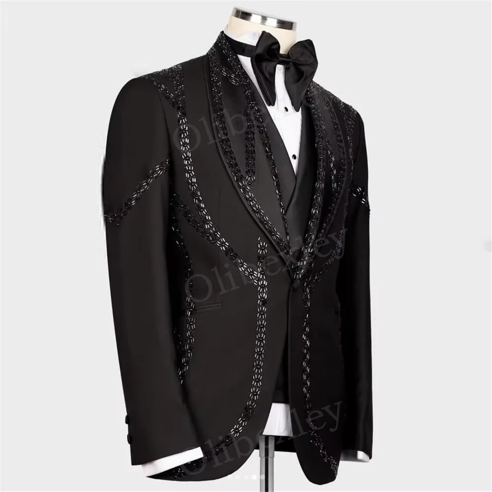 فاخر مطرز حجر سليم صالح البدلة للرجال شال التلبيب سترة وسراويل 2 قطعة العريس سهرة الأعمال حفلة موسيقية مخصصة السترة #2