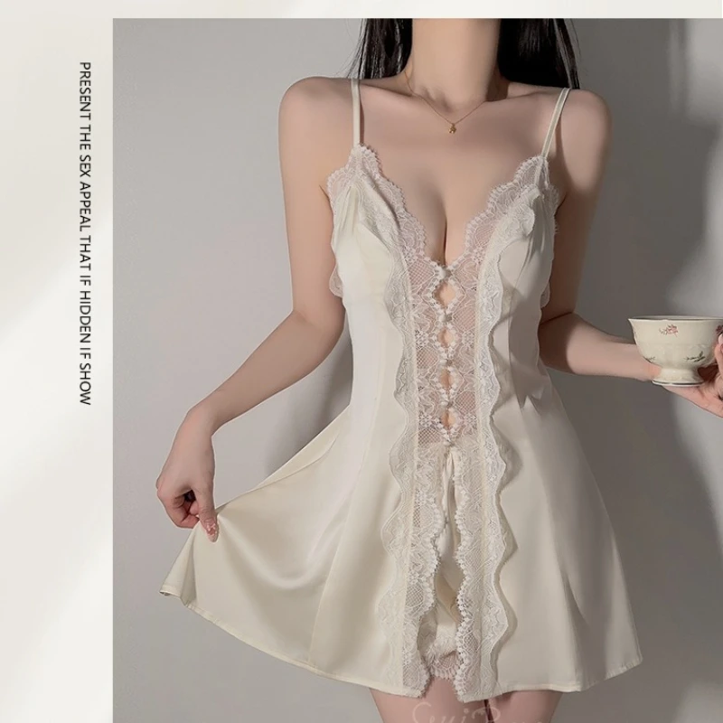 섹시하고 핫한 슬림핏 아이스 실크 속옷, 라이트 럭셔리 나이트가운, 홈웨어