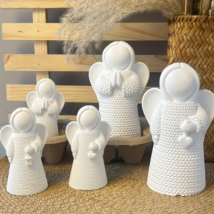 6 Stile erhältlich in Weißharz-Engel-Tonform im nordischen Stil – handbemaltes Gebet, Herz und Kerzenhalter-Design