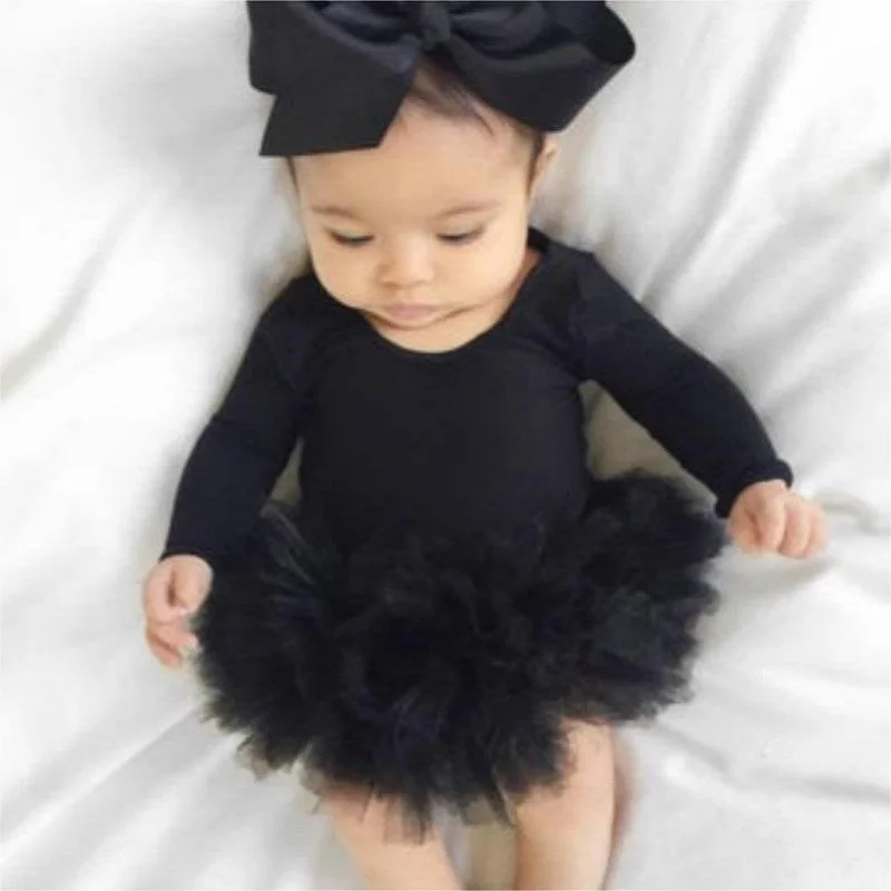 

0-2 Years New Fashion Infant Newborn Baby Girls Clothes Long Sleeve Mesh Jumpsuit Solid Bodysuit with Headband Baby Clothing Set