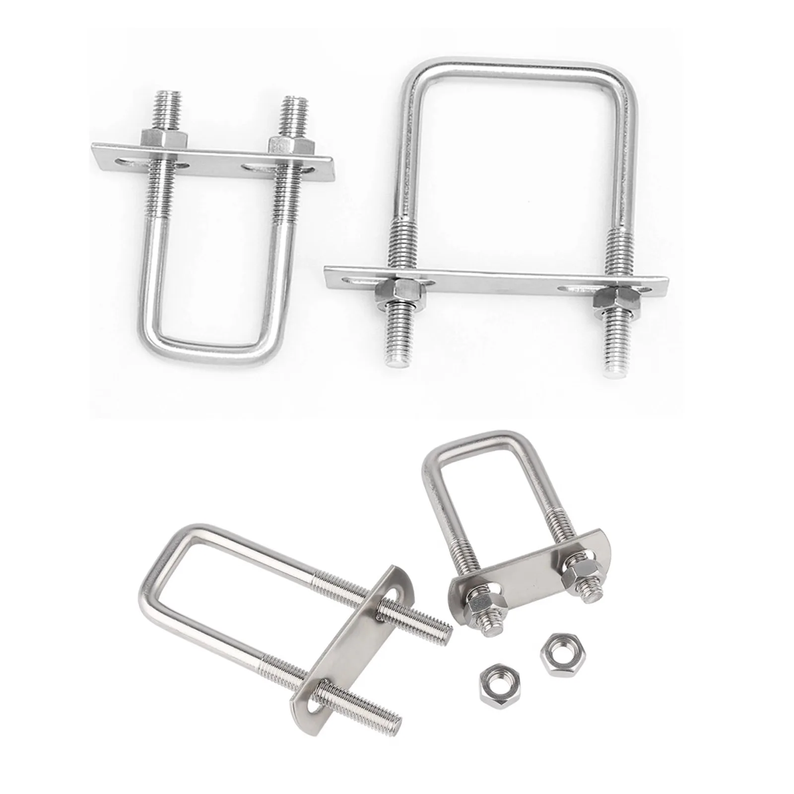 1/2sets M6 M8 M10 M12 304 Stainless Steel Square Clamp Right Angle U-Bolt Screw Square Pipe Clamp Pipe Fastener Clamping Ring