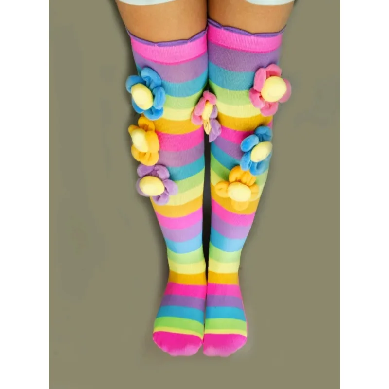 Children\'s Rainbow Striped Stockings, Stockings, Novelty Fashion, AB Knee Socks, Birthday Gift, 4 Sunflower