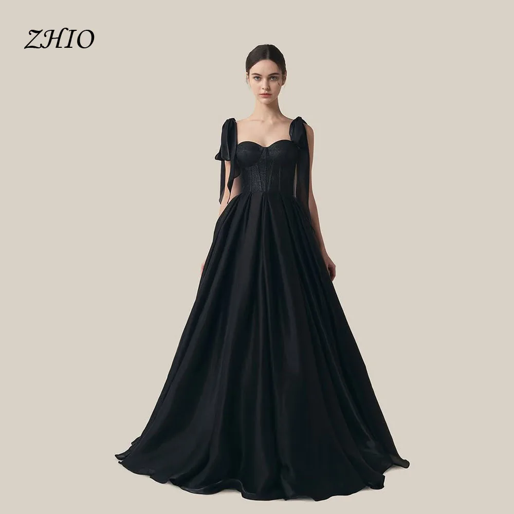 ZHIO Modern Black Sweetheart Collar Wedding Party Dress Strap Floor Length Korea PhotoShoot Bridal Reception Evening Gown Custom