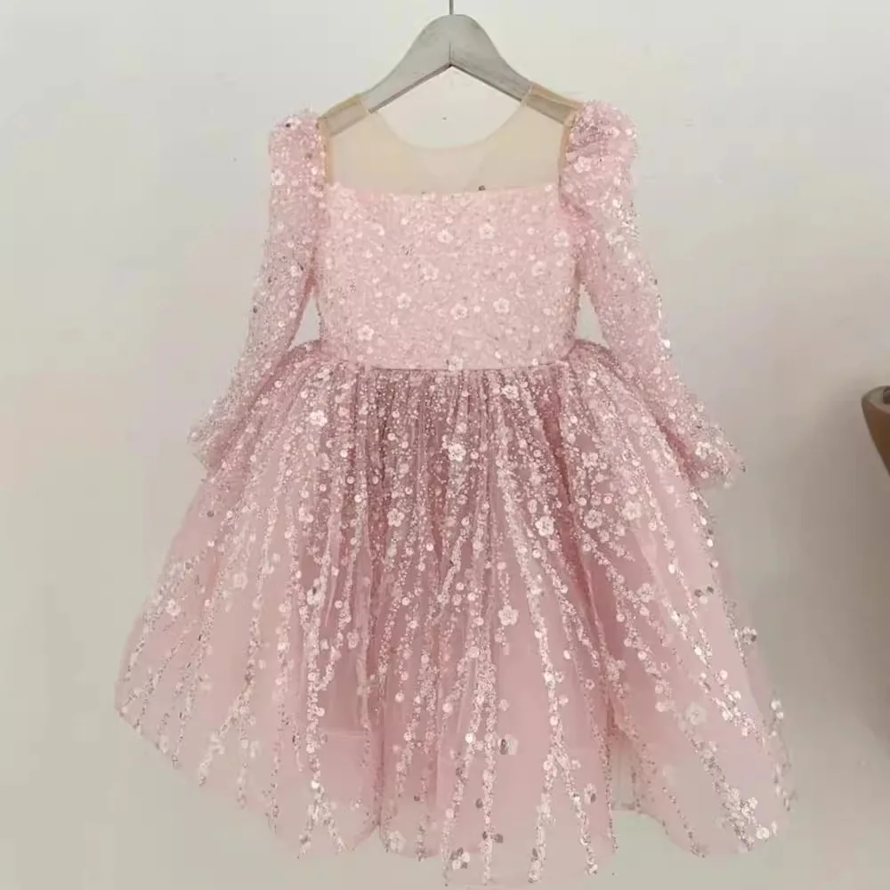 2026 New Arrival Toddler Girls Birthday Princess Dress, Long Sleeve Sequin Sparkle Tutu Party Dress for 80-160cm