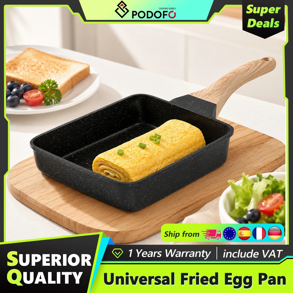 Podofo Padella Antiaderente per Tamagoyaki, Omelette Giapponesi, Uova, Bistecca, Pancake, Rettangolare, Piccola, per Tutti i Tipi di Fornelli