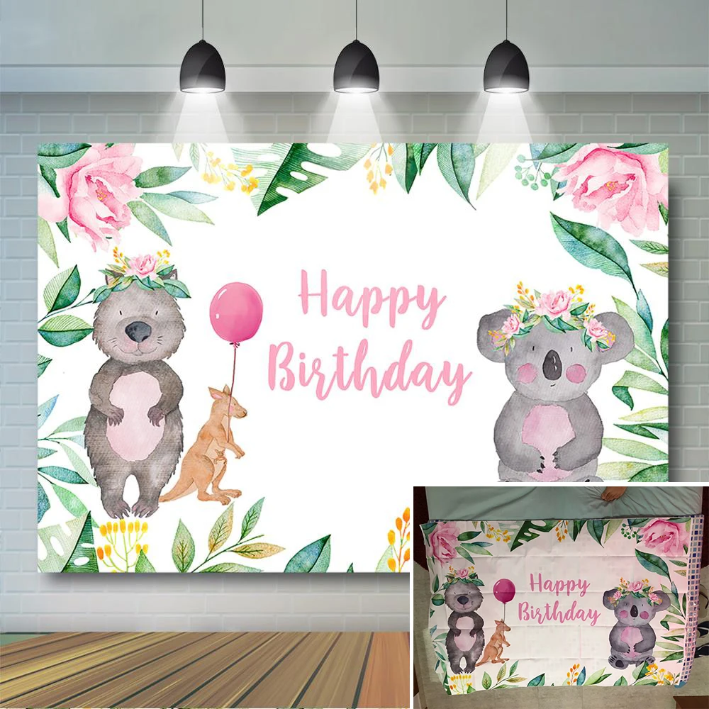 Mocsicka Safari Birthday Backdrop Koala Theme Party Decoration Kids Woodland Animal Birthday Banner