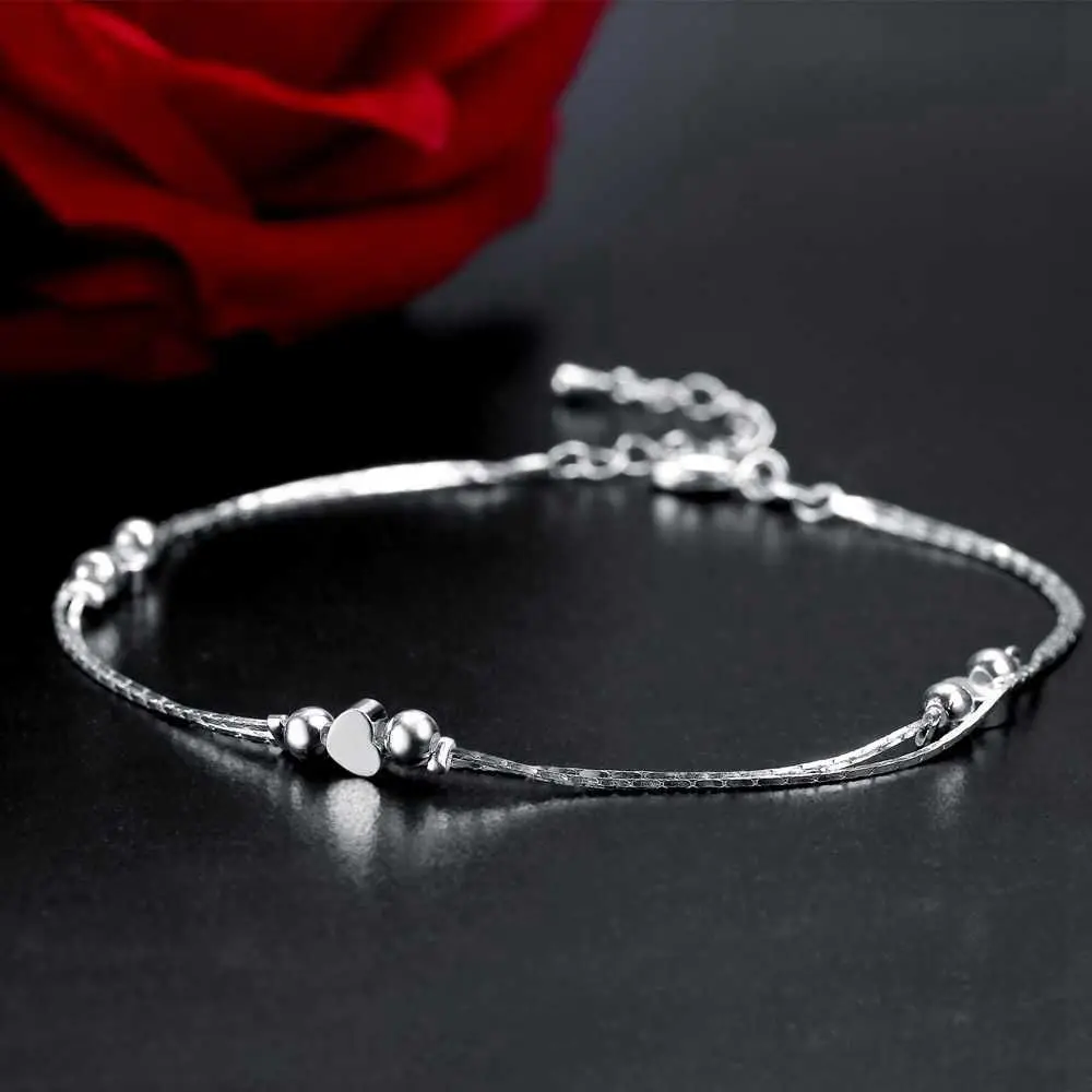 HOT Heart Anklet 925 Sterling Silver Women Girl Lover Barefoot Anklet Fashion Foot Chain Jewelry
