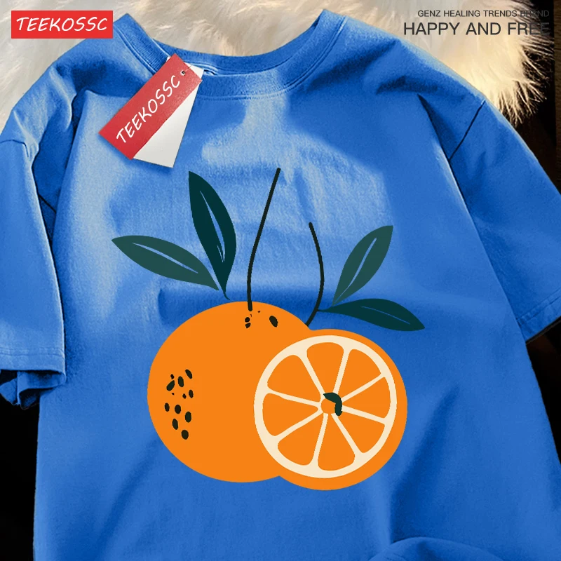 

Delicious Orange Pattern Print Y2K Cool Women T-Shirts Oversized Cotton T Shirt Trendy Summer Sportswear Street Sports Clothes
