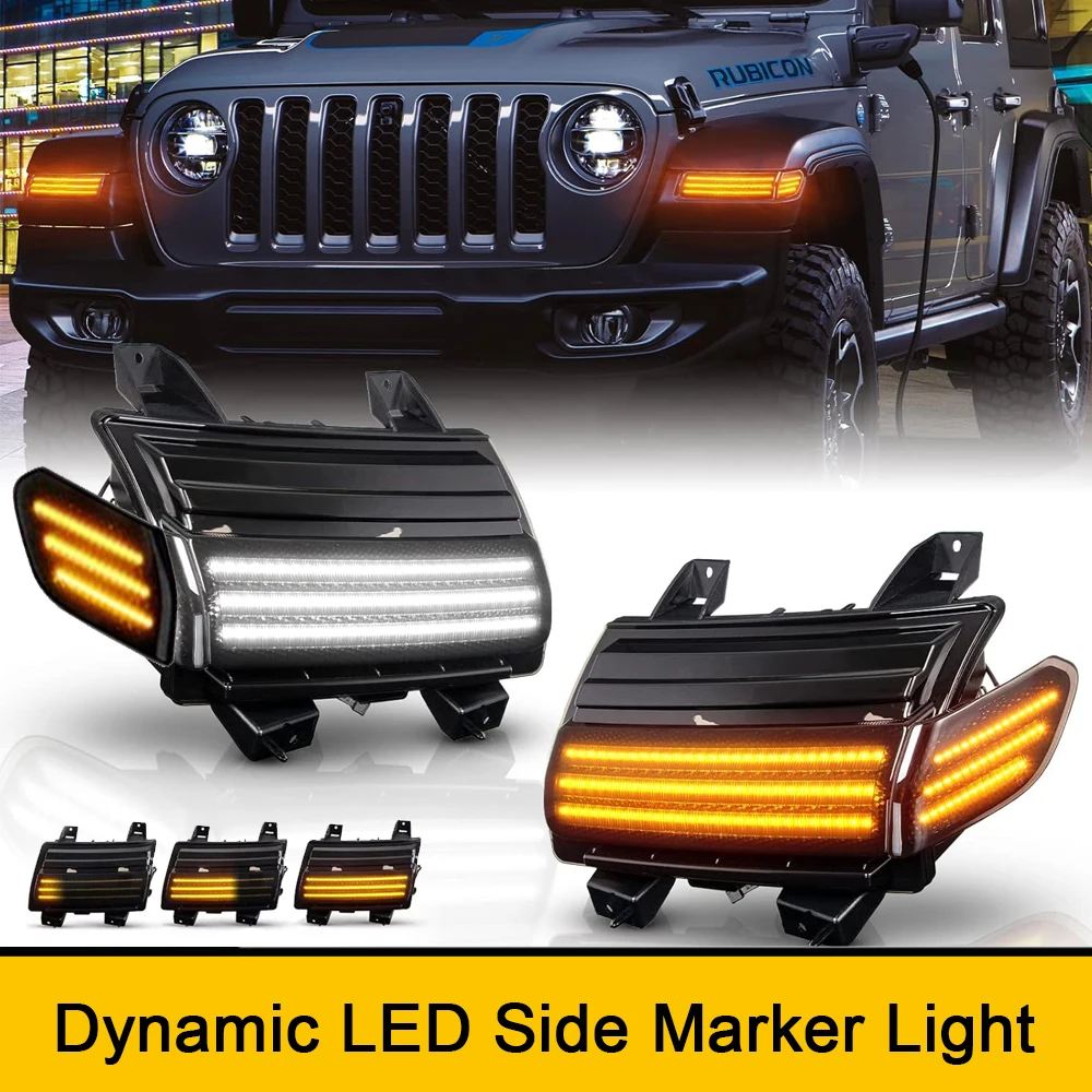 2x LED Sequential Blinker Front Bumper Side Marker Light DRL for Jeep Wrangler JL 2018-2021 Repeater Parking Lamps Amber 