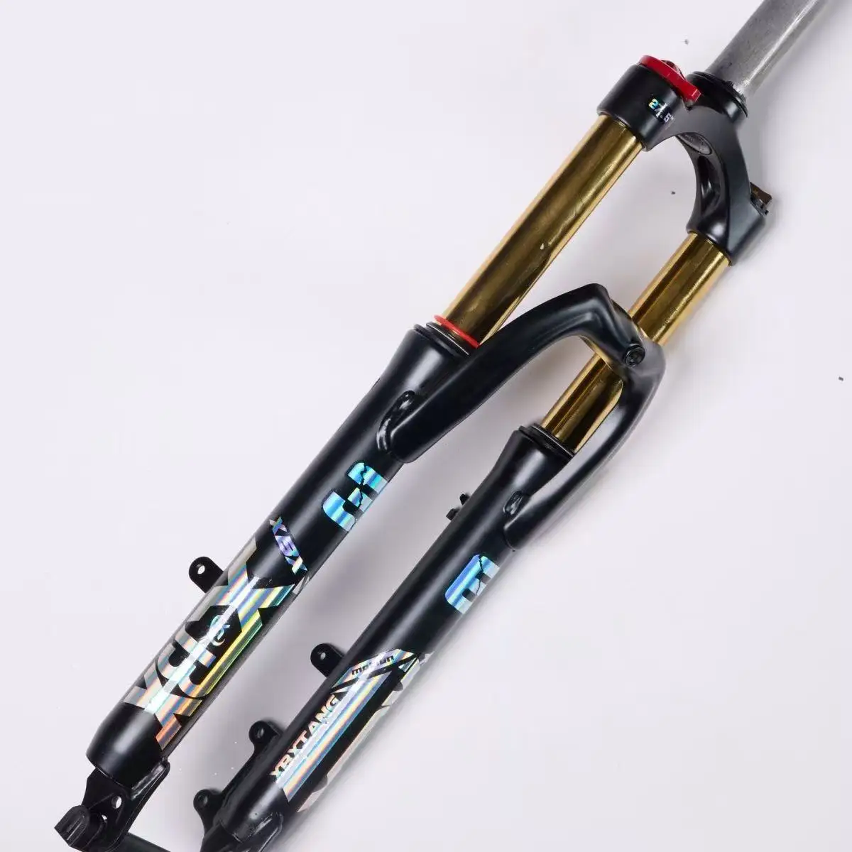 MTB Oil Coil Suspension Fork, 140mm Travel, Super Soft, Lockout Function, Threadless 28.6 Steerer Tube, Aluminum Crown, Gold Leg