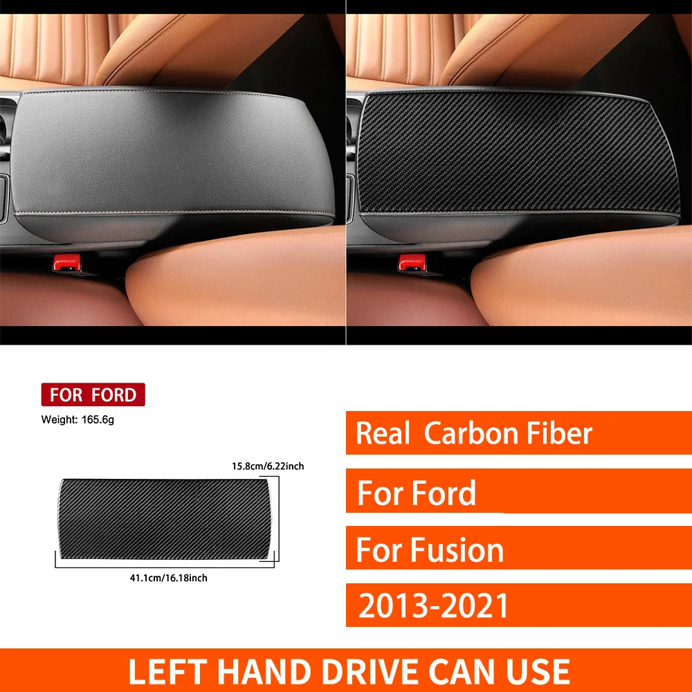 For Ford Fusion 2013-2021 Real Carbon Fiber Stickers Central armrest box Panel Trim Cover Car Accessories Interior decorative