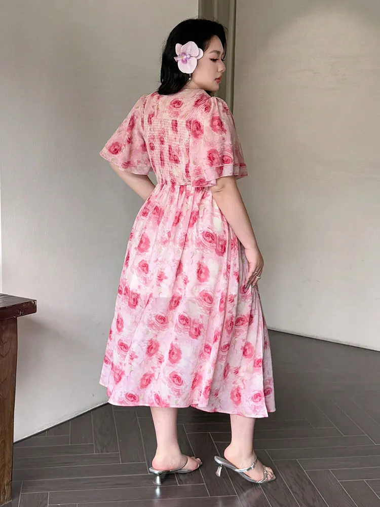 Robe longue d'été grande taille, col en v, imprimé Floral, fentes latérales, manches pétales, robe de soirée élégante, grande taille, vêtements pour femmes, nouvelle collection