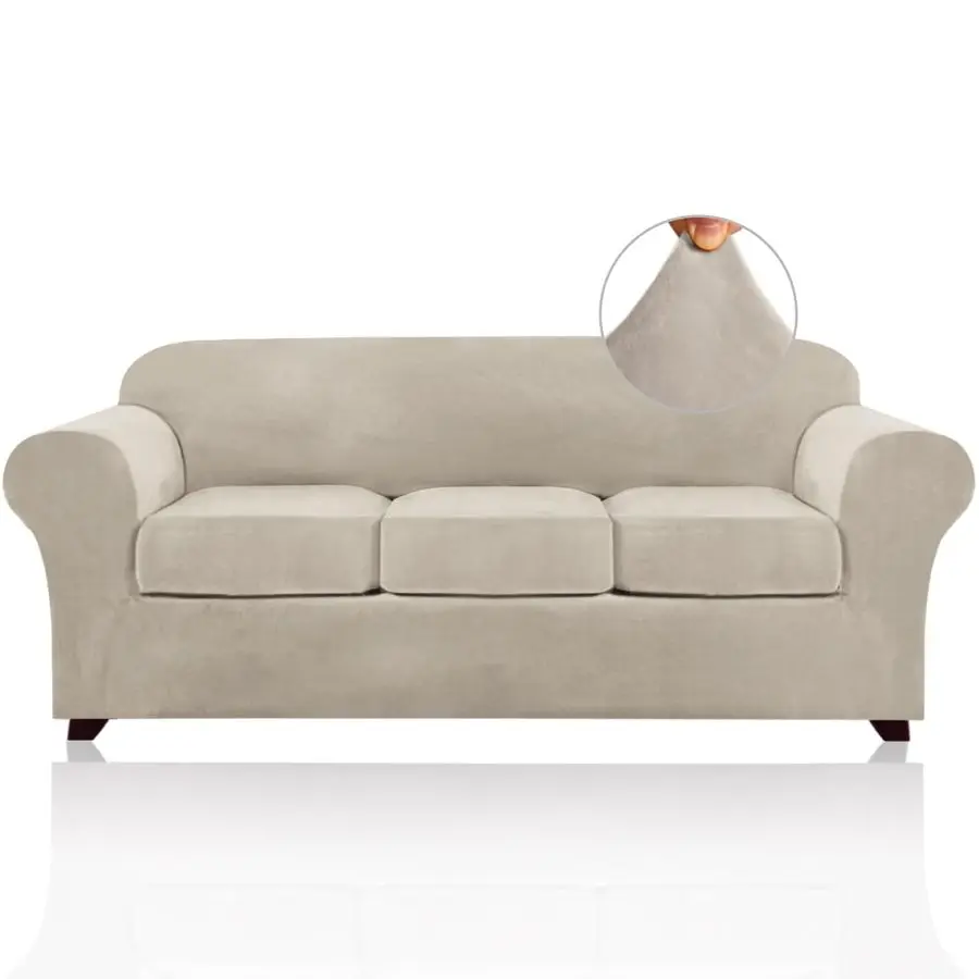 

Чехлы для дивана из вельвета, мягкие, 4 штуки, для дивана с 3 подушками, защита от домашних животных, с противоскользящим покрытием.