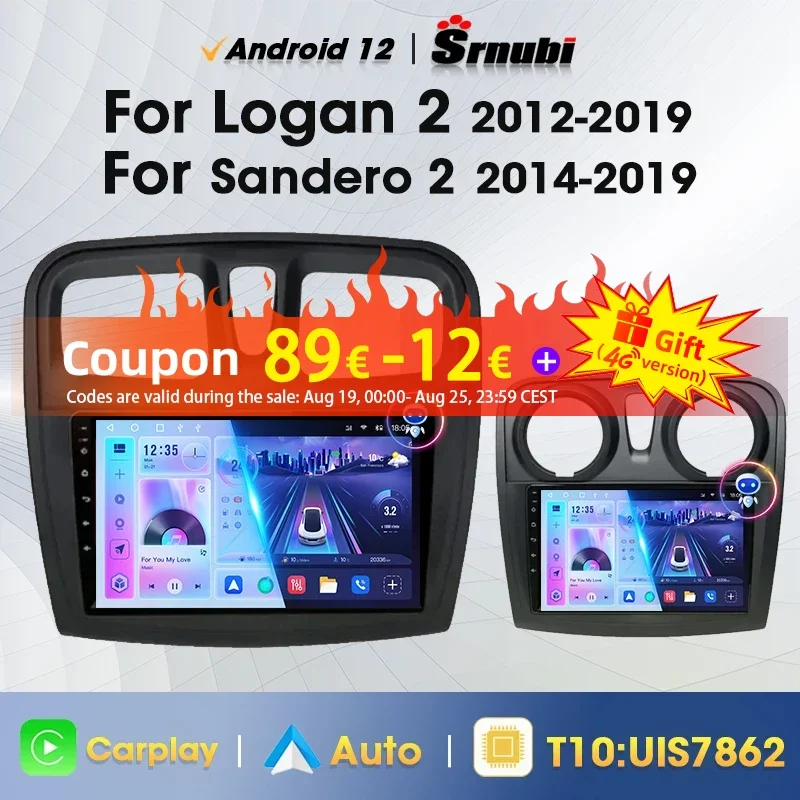 

Srnubi 2Din Android 12 Car Radio for Renault Logan 2 Sandero 2 2012 - 2019 Multimedia Video Player Carplay 4G WIFI GPS Head Unit