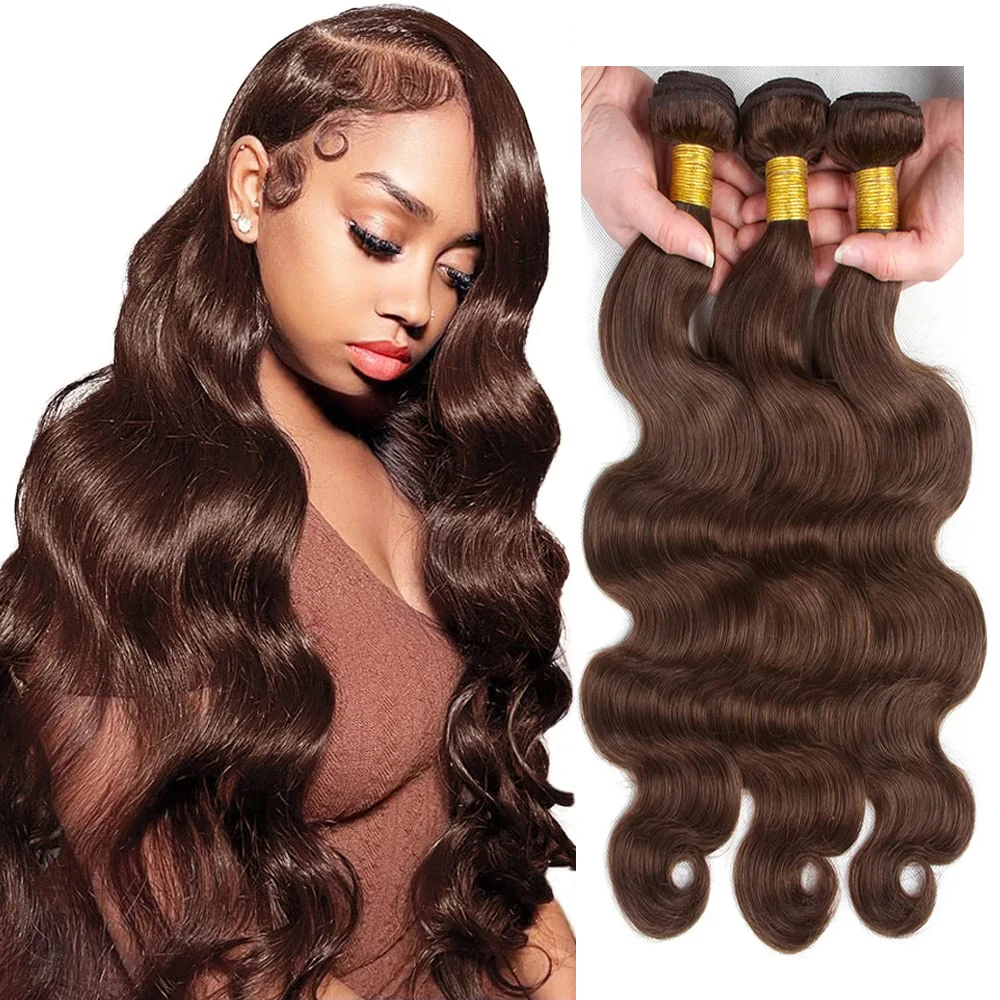 Brazilian Remy Hair Extensions, Brown Body Wave Bundles, 100% cabelo humano, tecer, cabelos coloridos, 30 em, #4, 3 PCs/Lot