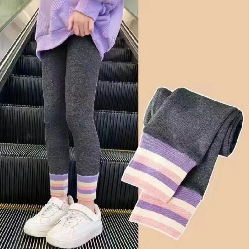 New Children Girl Leggings Soft Elastic Cotton Striped Decor Leggings Kids Basic Versatile Tight Underpants Casual Soft Trousers