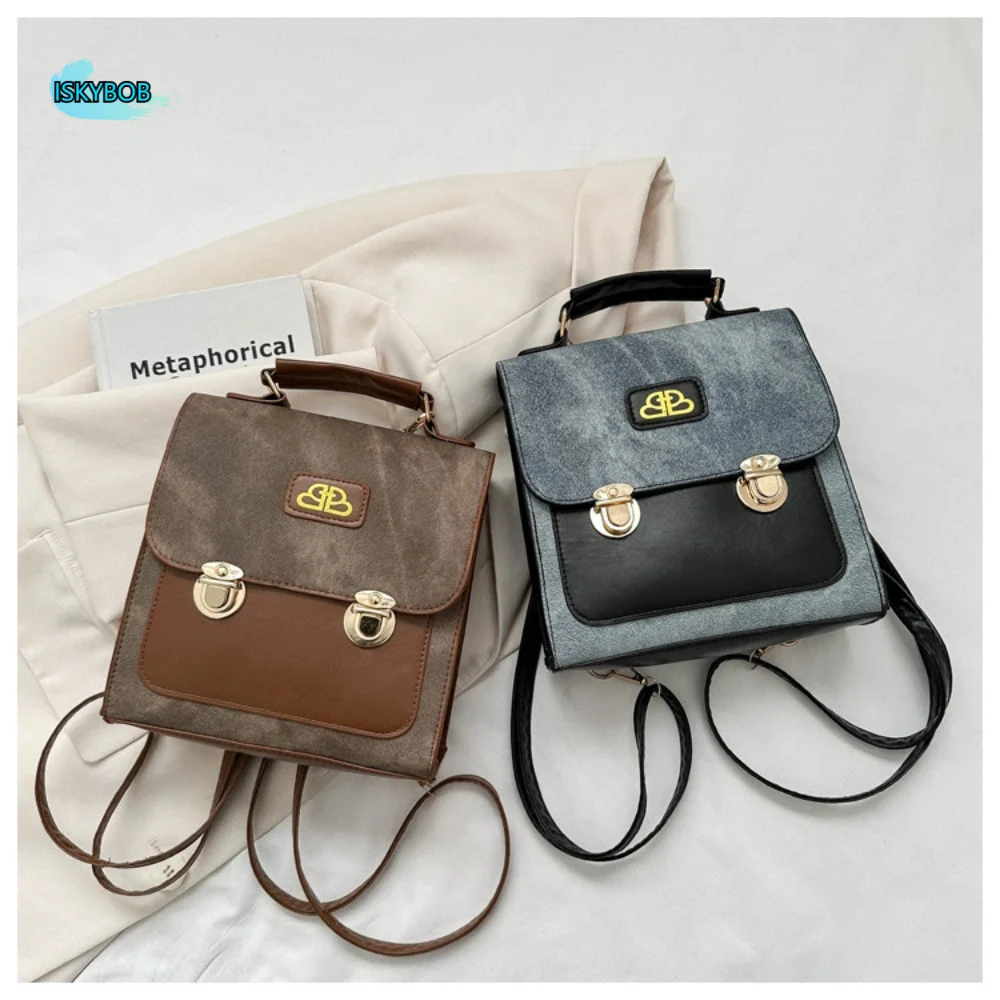 2 in 1 Imitation Denim Backpack Double Usage Preppy Style Commuting Bag PU Leather Multifunction Crossbody Backpack Winter