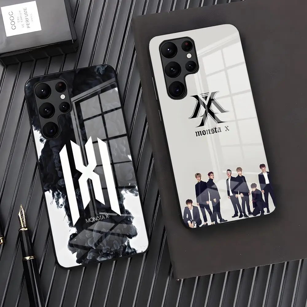 Чехол для телефона KPOP MONSTA X для Samsung S24 S23 S21 S20 S22 A24 A34 A54 A53 M54 Note 20 Ultra Plus 2024, стеклянная крышка