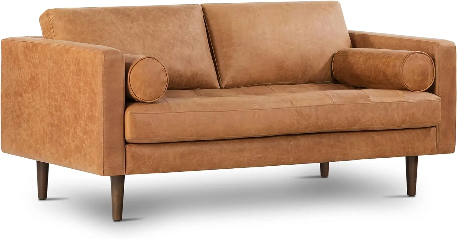 

Feather Napa Leather Sofa - Full Grain Leather Sofa with Plush Backrest Top Decoration - Pure Aniline Italian Leather