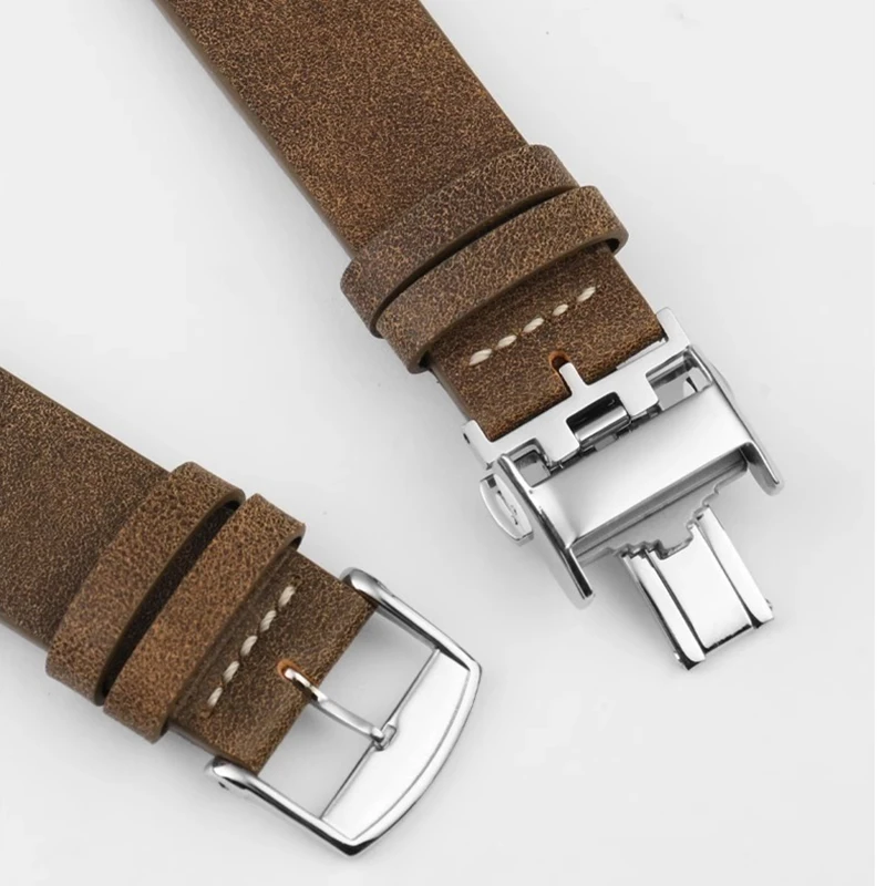 For Longines Freckle Collection Retro Cowhide Watch Bands Vintage Brown Matte Leather Bracelet Wristband 19mm Retro Style Strap