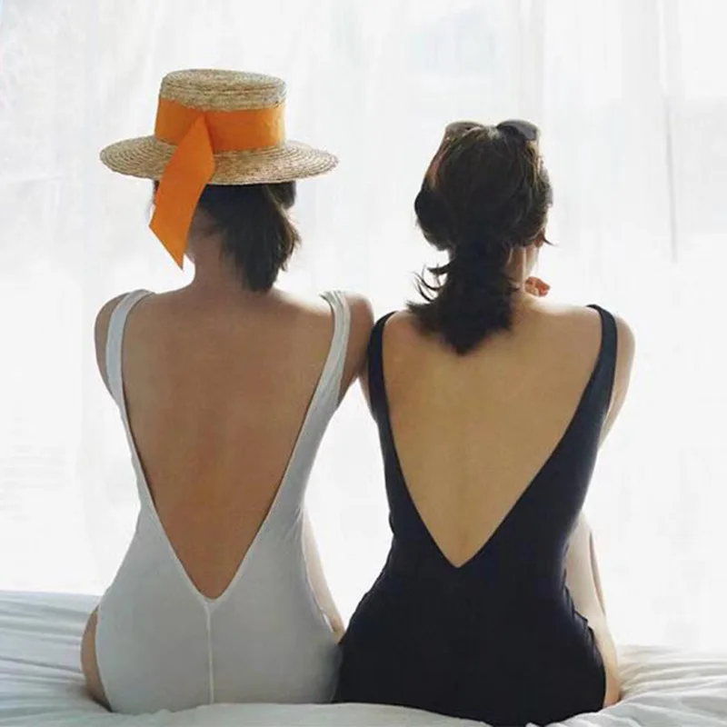 Korean Rumei Back Deep V Sexy Triangle One-Piece Swimsuit Women's Black Seduction Simple Hot Spring Swimsuit Bikini