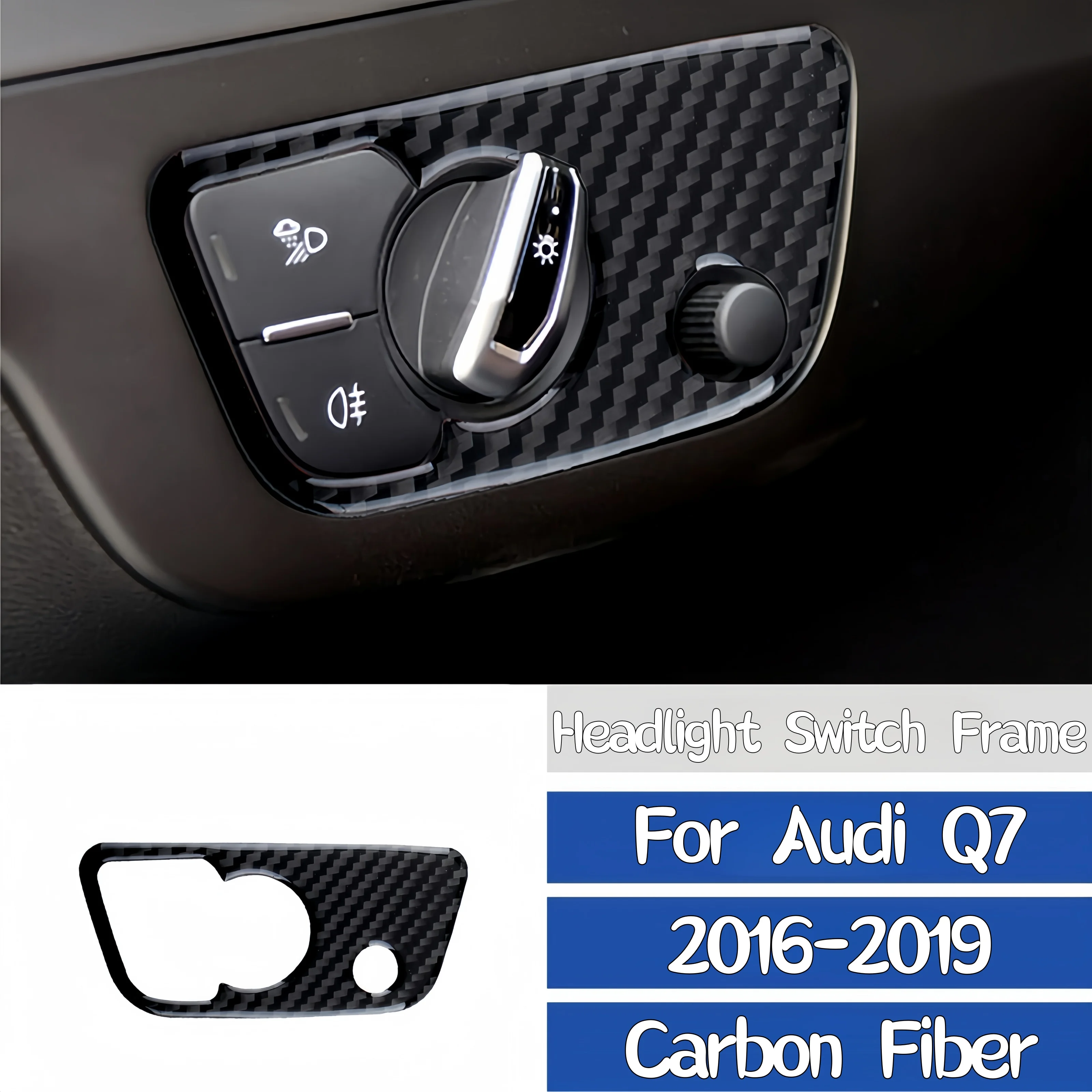 

Для Audi Q7 2016-2019 салон из углеродного волокна, панель переключателя фар автомобиля, рамка, декоративная крышка, декоративная наклейка, авто Зуehör