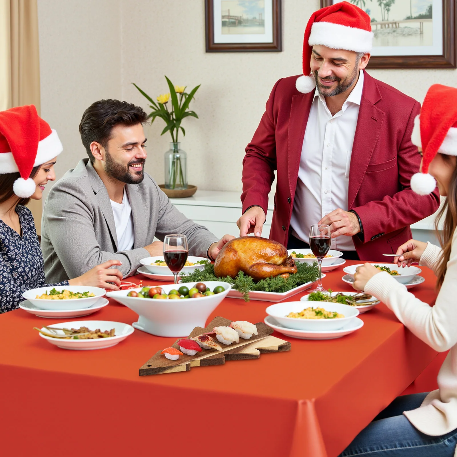 

2pcs Christmas Tree Shaped Cutting Board Wooden Serving Tray For Food Fruit Pizza Snacks Charcuterie Kitchen Decorative Platter