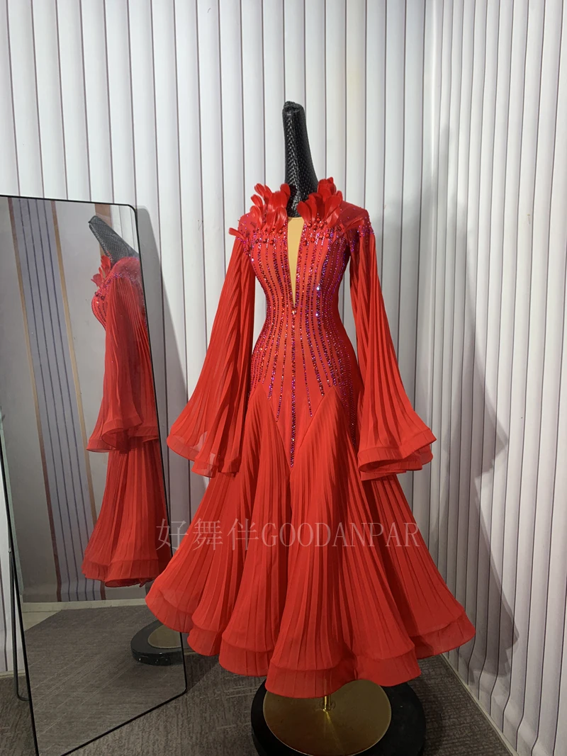 

Custom GOODANPARWomen swing tango waltz Smooth us 8 dance competition dress Modern Dancewear red