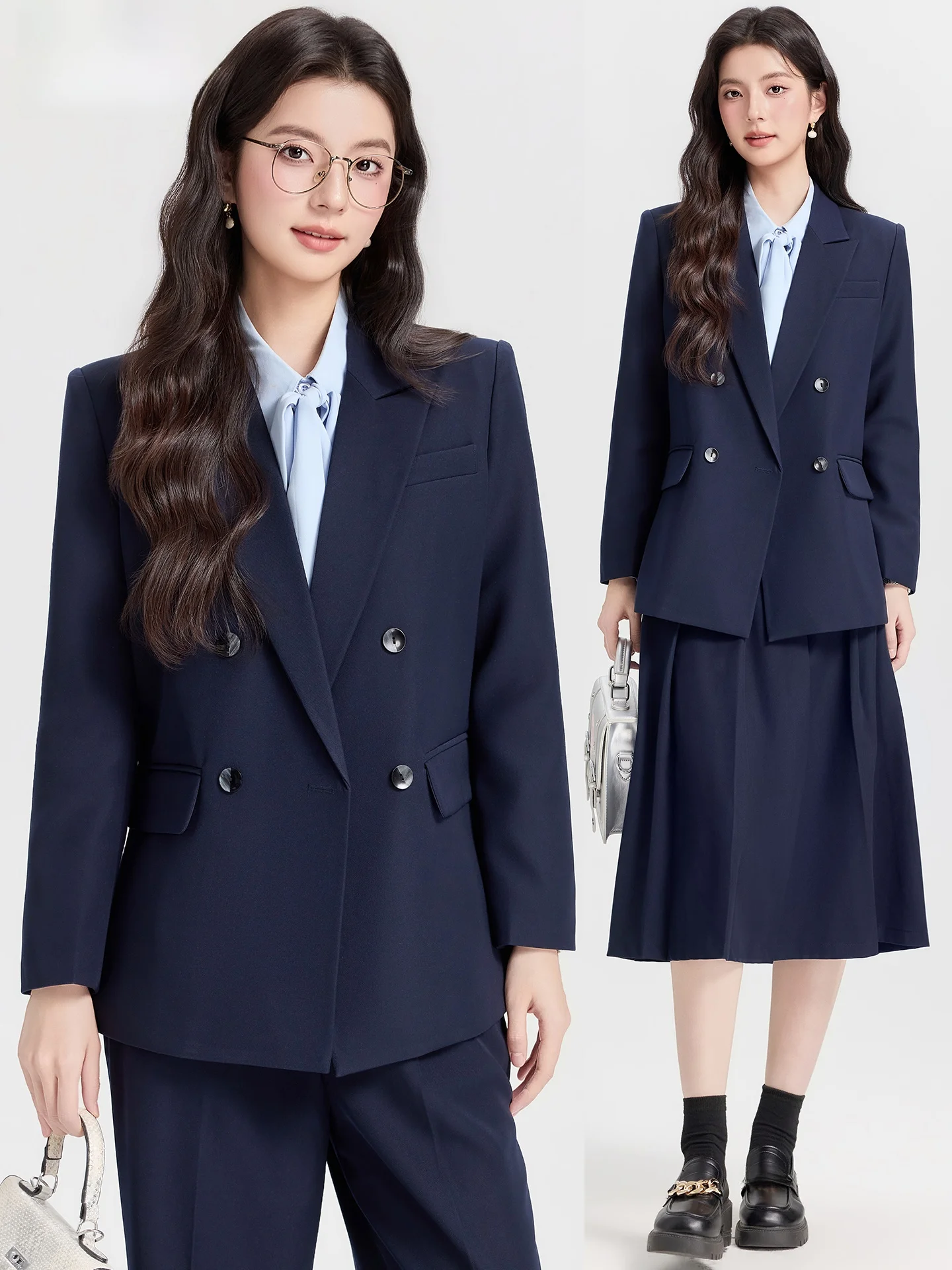 

Новый женский деловой костюм Deep Blue для собеседований и работы, приталенный, с длинными рукавами, на пуговицах, из чистого хлопка, весна