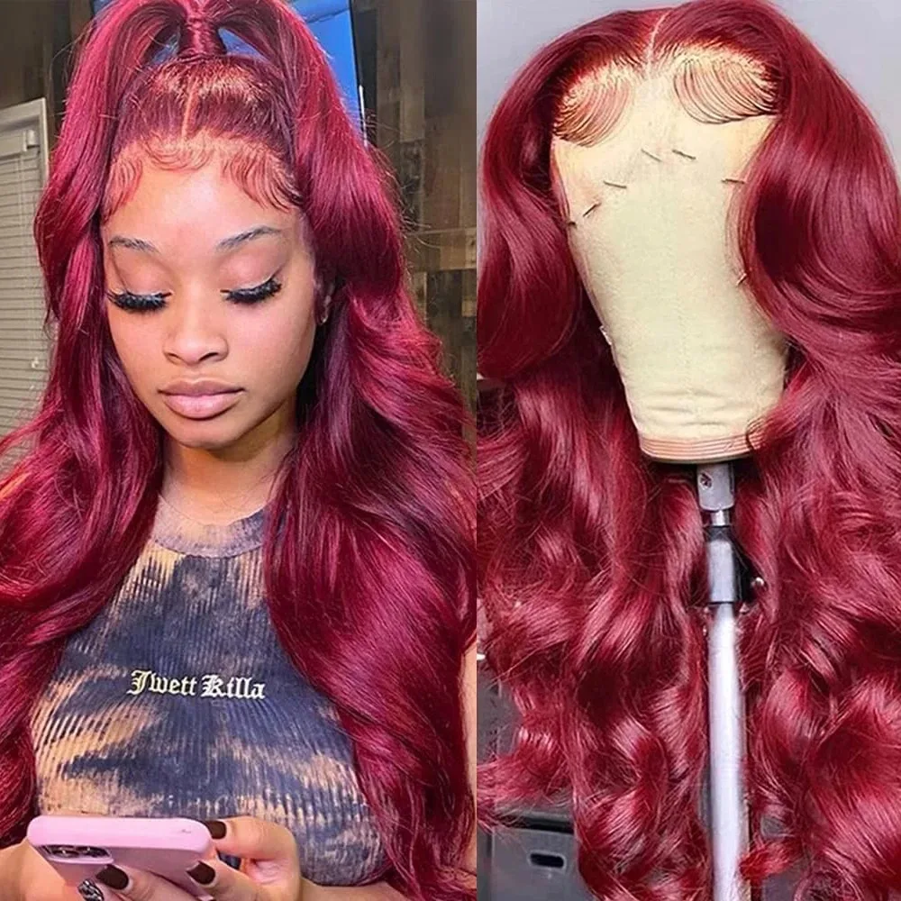 99J Burgundy 13x6 HD Lace Front Wig Body Wave Red Colored Human Hair Wigs 13x4 HD Transparent Lace Frontal Wig 4x4 Lace Closure