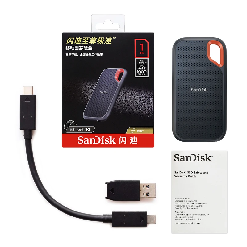 SanDisk-disco duro SSD portátil E61, unidad de estado sólido de 500GB, 1TB, 2TB, 4TB, máximo 1050 Mb/s, USB 3,2, tipo C, NVMe