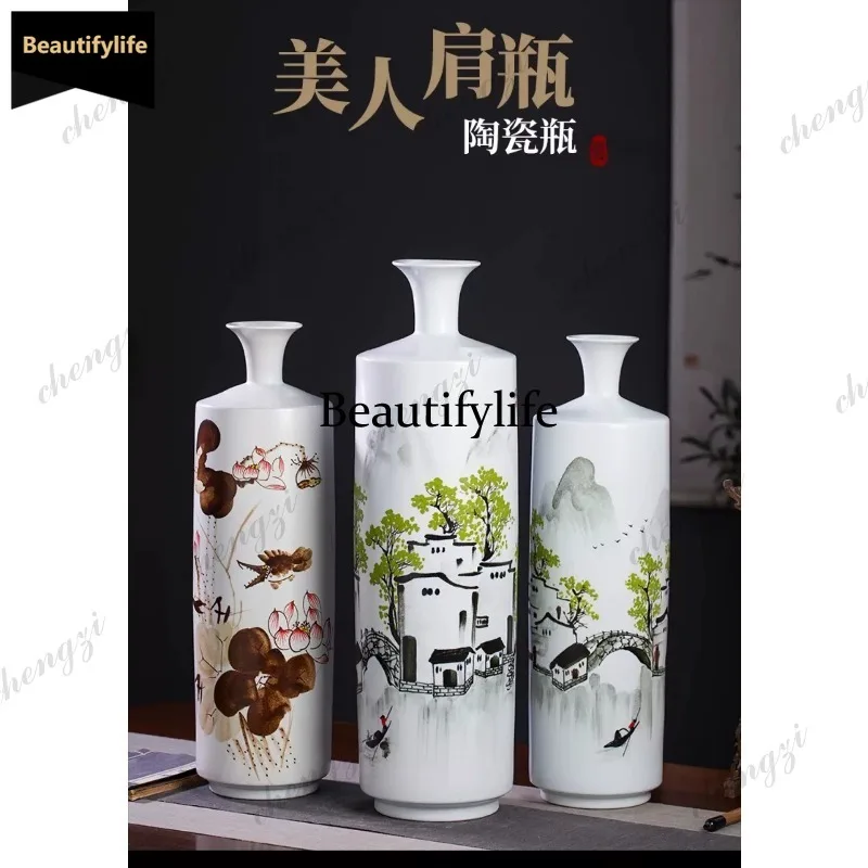 D80 Jingdezhen hand-painted ceramic floor-to-ceiling vase home furnishing modern ornament flower arrangement porcelain vase orna