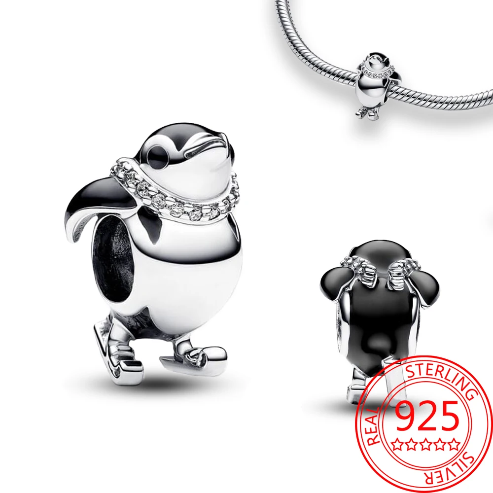 Abalorio colgante de oso de peluche movible de Plata de Ley 925 Simple para mujer, compatible con pulsera Pandora, accesorios de joyería DIY Zoo Play