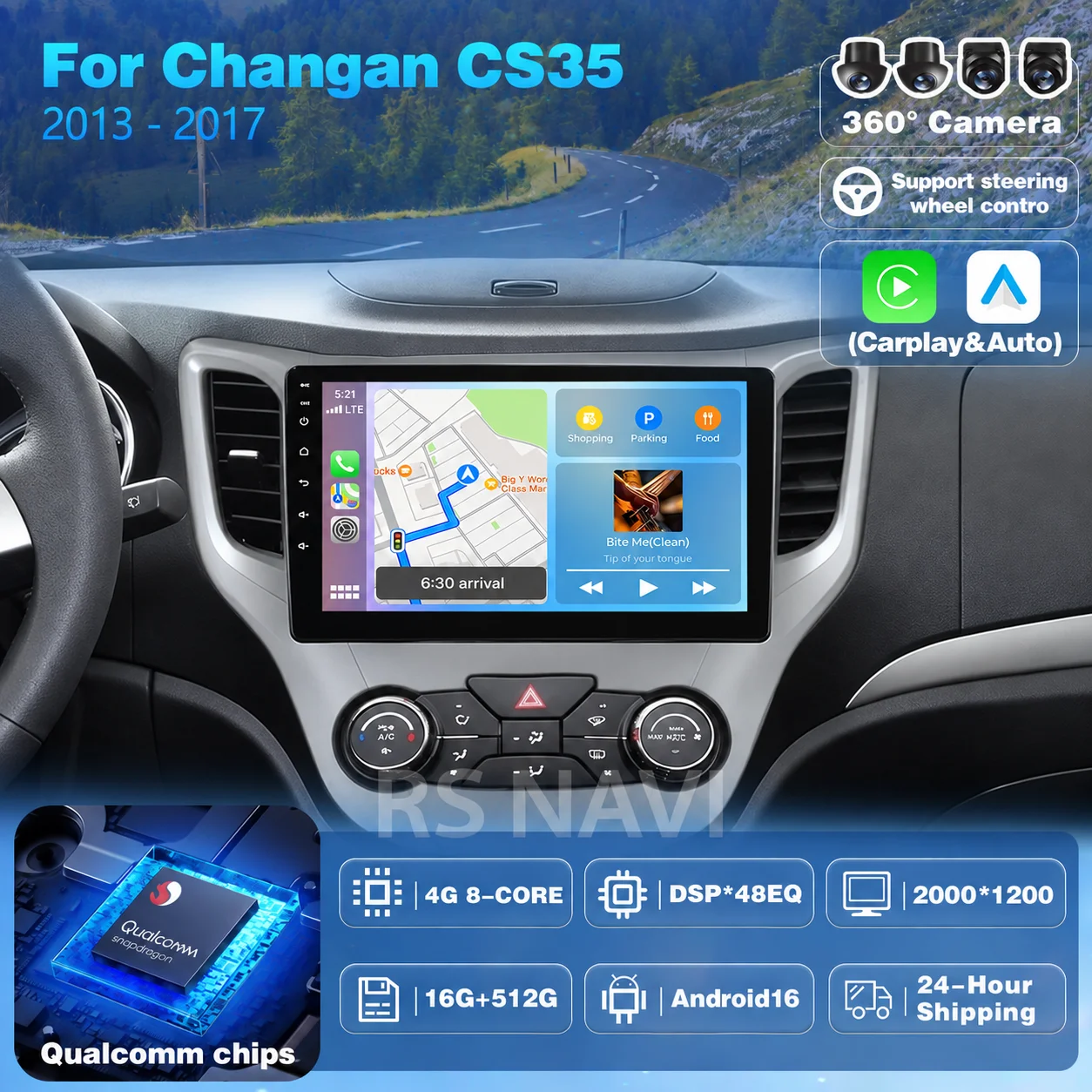 Plug and Play Android 16 Carplay Auto Screen 2K Car Radio Player For Changan CS35 2013-2017 GPS DSP Multimedia Stereo Navigation