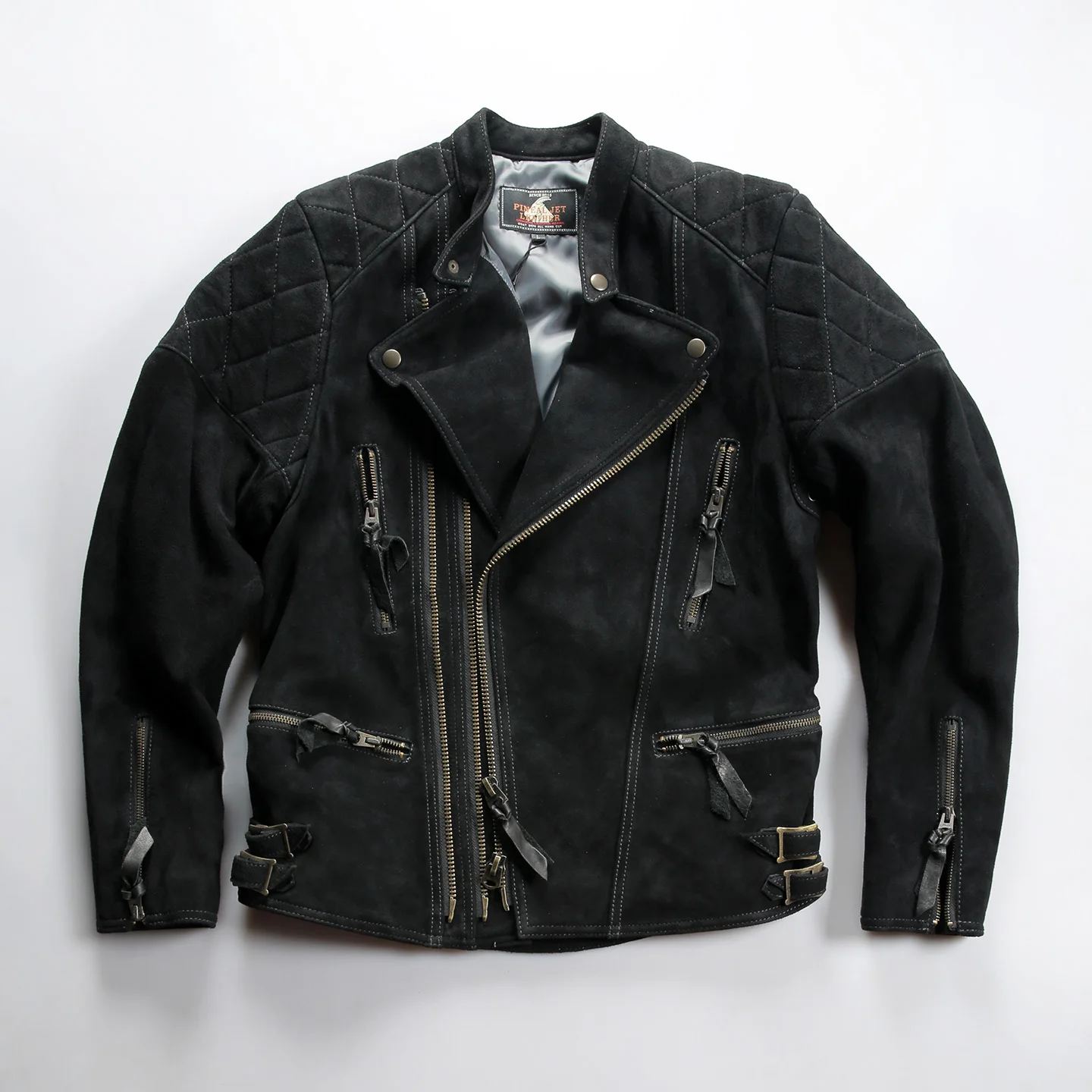 

Новая кожаная куртка высокого качества с большими лацканами и наклонной молнией, мужская черная бархатная куртка из воловьей кожи