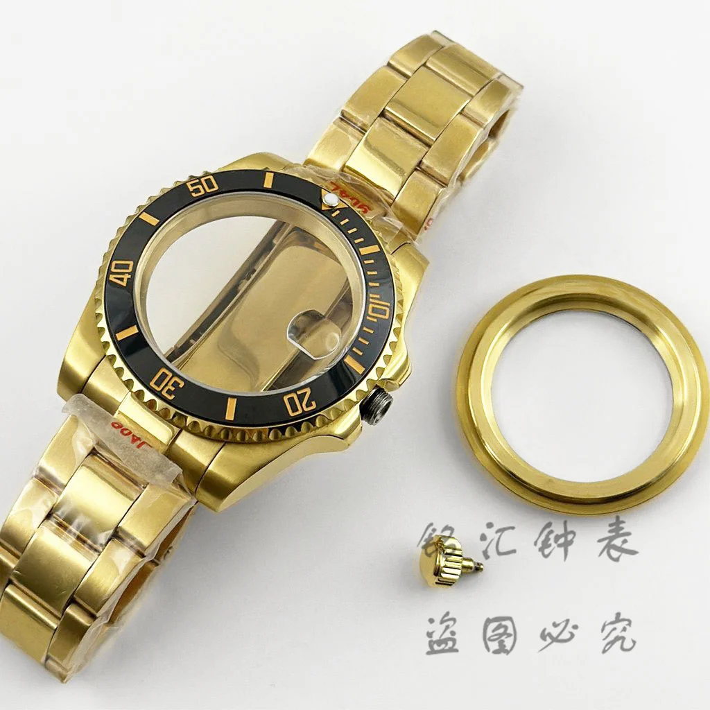 Gold 40MM Polished Band Diver Black Gold Bezel Waterproof Sapphire Crystal Watch Case For ​NH34 NH35 NH36 NH38 ETA2824 Movement