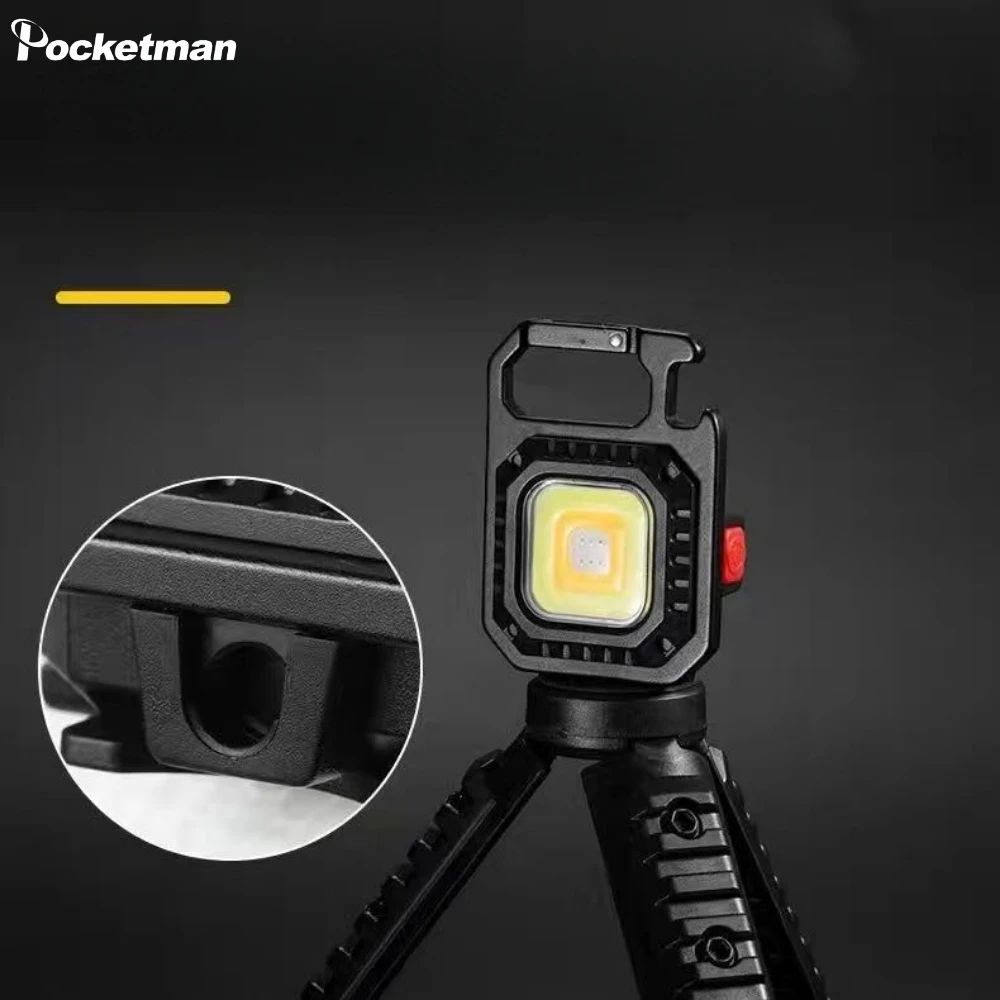 

Mini Portable Keychain Flashlight with Tripod Pocket Torch Work Magnetic Light Bracket Outdoor Camping Hiking Fishing Lantern