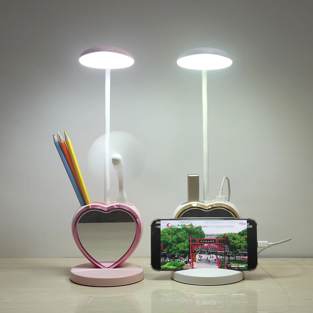 LED Table Lamp Learn Eye Protection Dimmable Night Light Multi functional Heart-shaped Mirror Light Student Dormitory