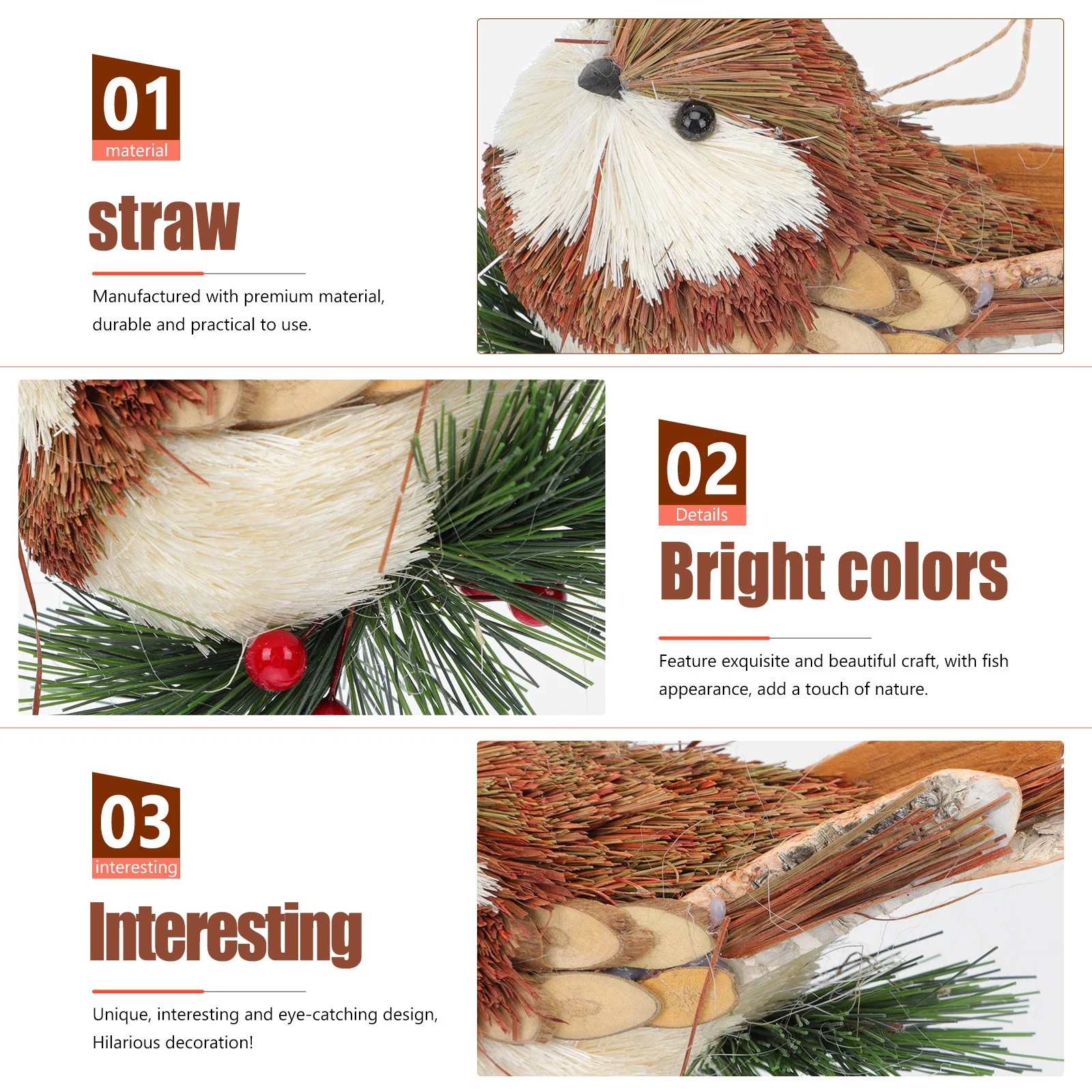 

1Pcs Bird Ornament Long-Lasting Use Yard Garden Decorative Pendant Natural Beautiful Craft Hand-Made Bird Decoration