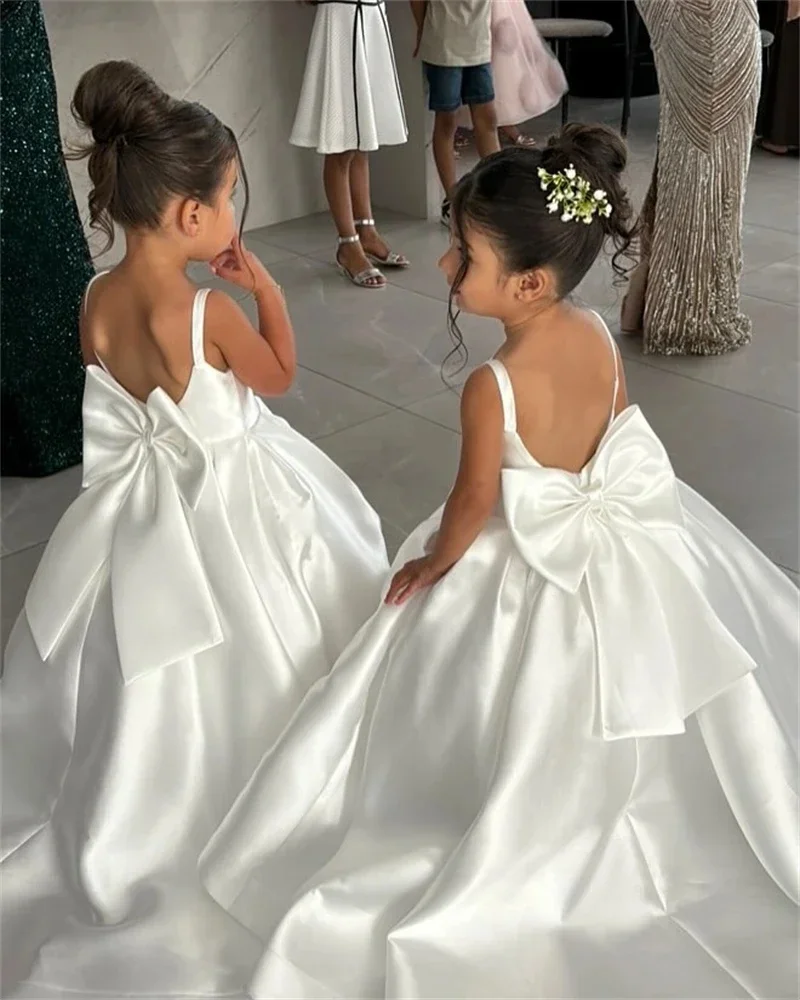 Custom Flower Girl Dress Wedding Dress First Christmas Party Sleeveless Satin Ball Gown Simple Princess Dress for Toddler Girl image 5