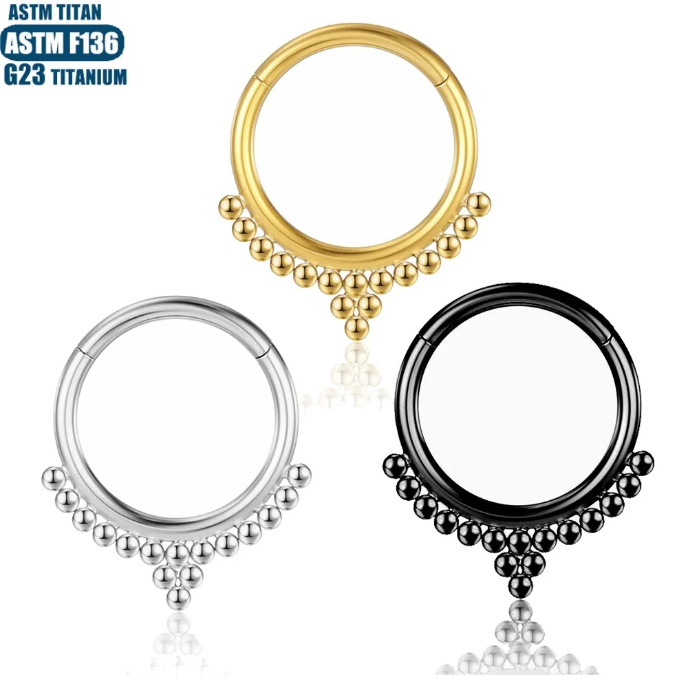 

ASTM F136 Титановое шарнирное сегментное кольцо в носу, бусины-кольца, кластер 16 г, ювелирные изделия для пирсинга Daith, серьги-спирали для уха, хряща, козелка