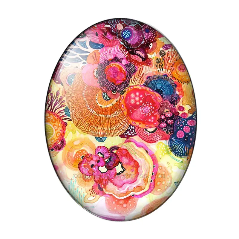 Colorful Sea Flowers Texture Patterns 10pcs 13x18mm/18x25mm/30x40mm Oval photo glass cabochon demo flat back Making findings