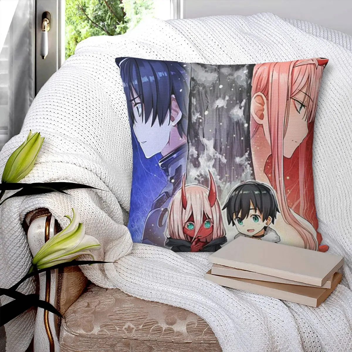 Darling In The Franxx Zero Two Anime Square Pillowcase Cushion Cover Pillow Case Throw Pillow Cover for Home Sofa Living Room