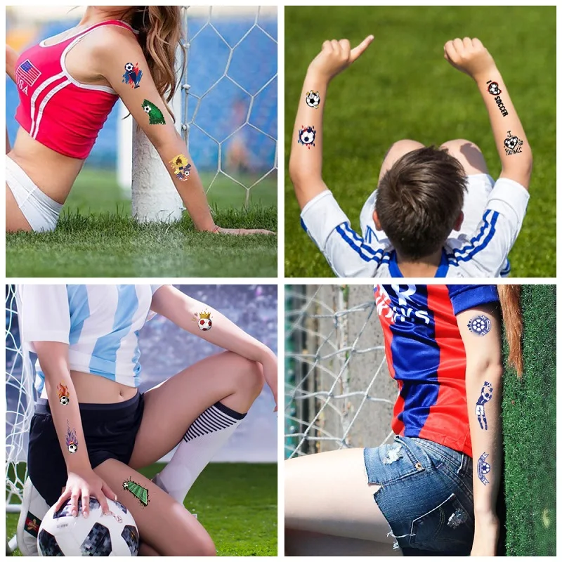 10 Uds tatuajes temporales para niños aficionado al fútbol tatuaje falso pegatina tatuaje temporal pegatina mangas impermeable hombre chico