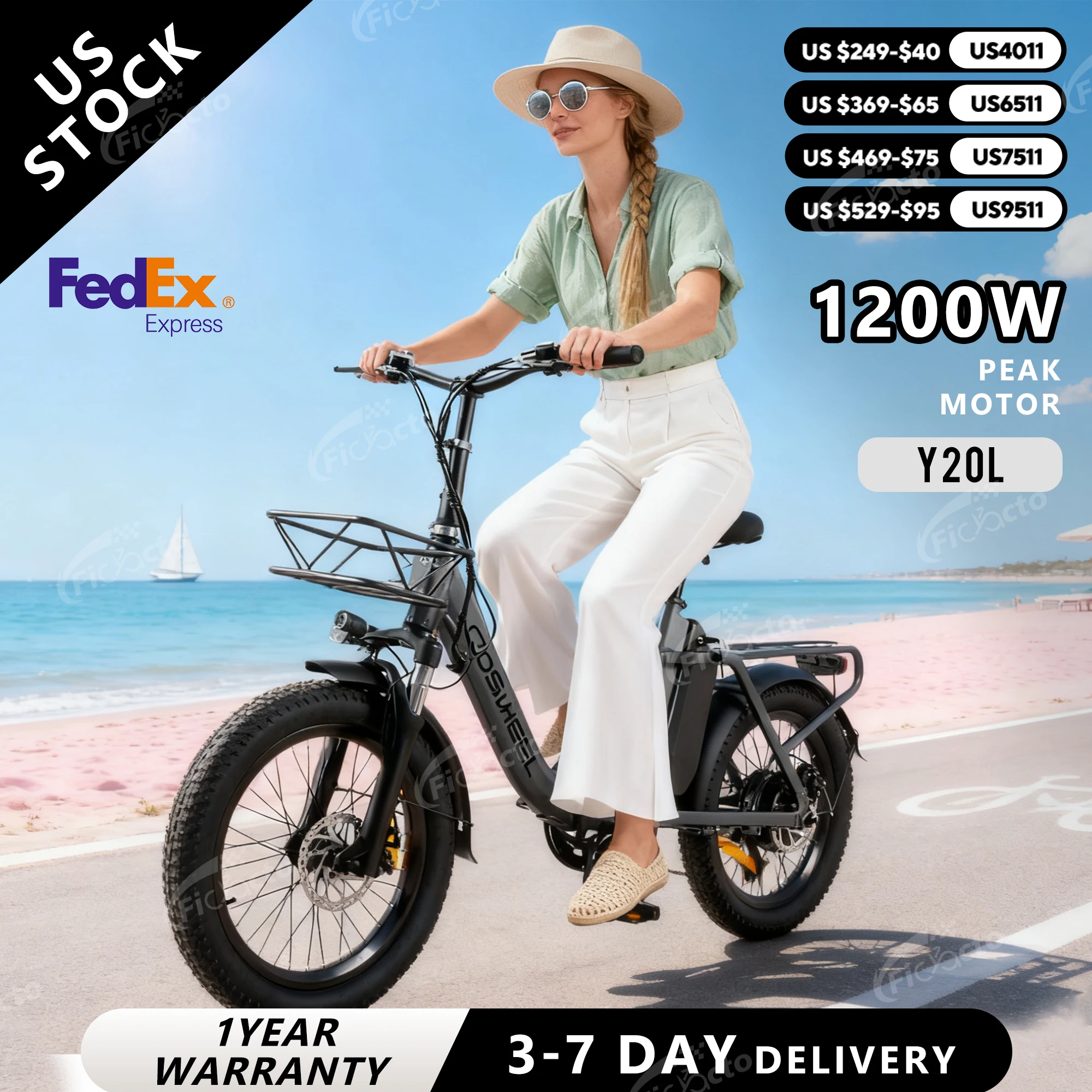 

COSWHEEL Electric Bicycle Y20L Foldable Step-Thru Electric Bike 1200W PEAK Electric Motorcycle 48V 15AH Battery 20in City E Bike