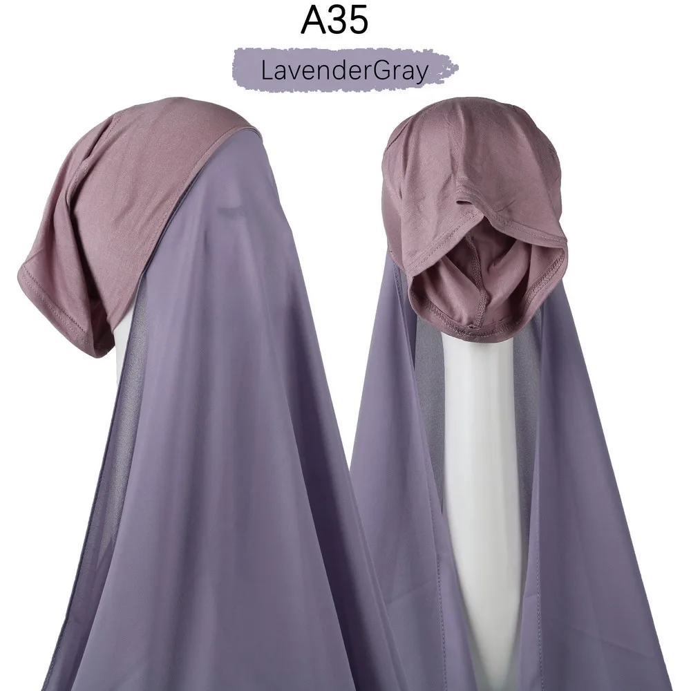 2021 Muslim Women Solid Color Bubble Chiffon Hijab With Bonnet Underscarf Cap With Elastic Style Free Use Shawl For Ladies