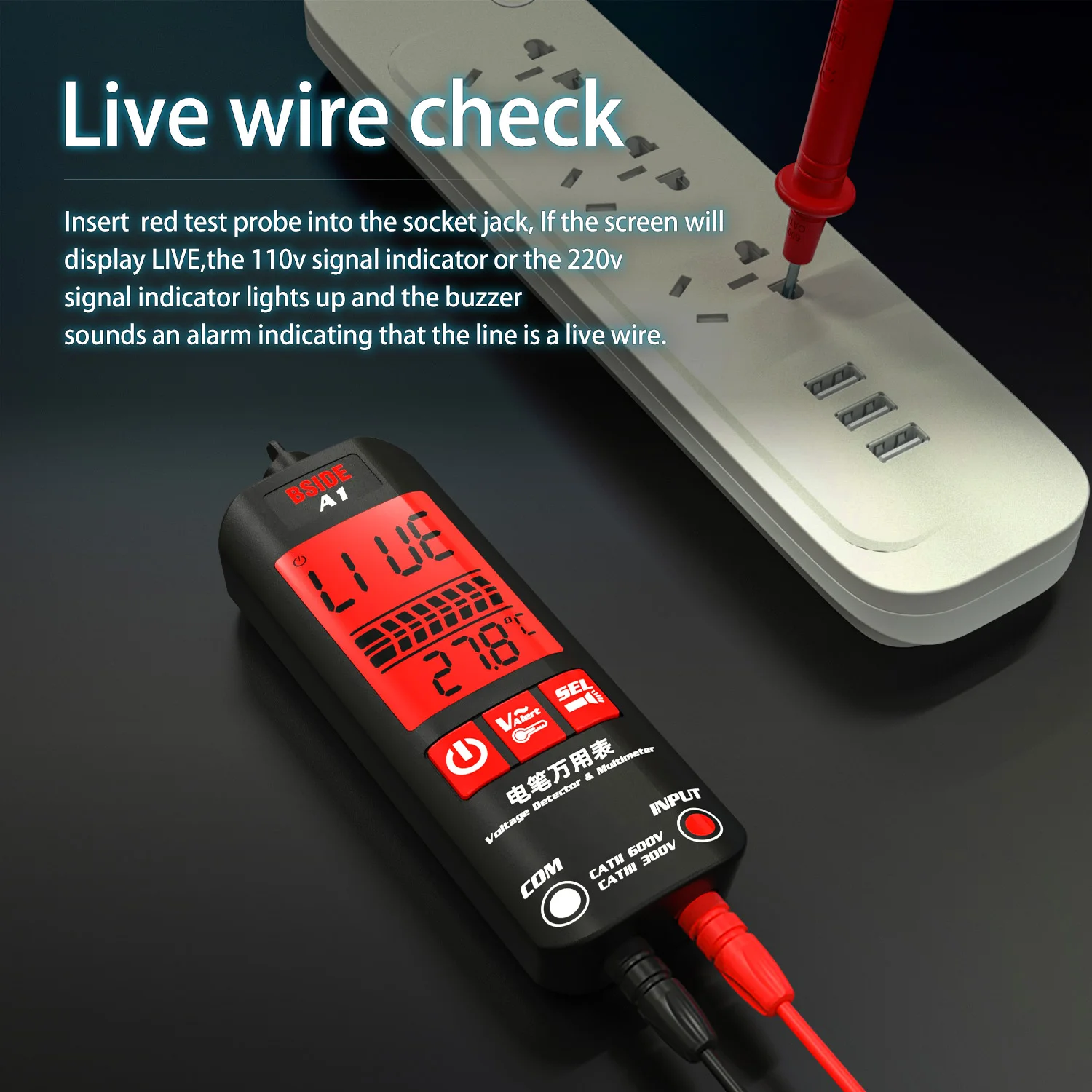 BSIDE A1 Spanningstester Pen Multimeter 3 Results Show Breakpoint Elektronische tester AC DC Contactloos Live Auto Resistance Hz