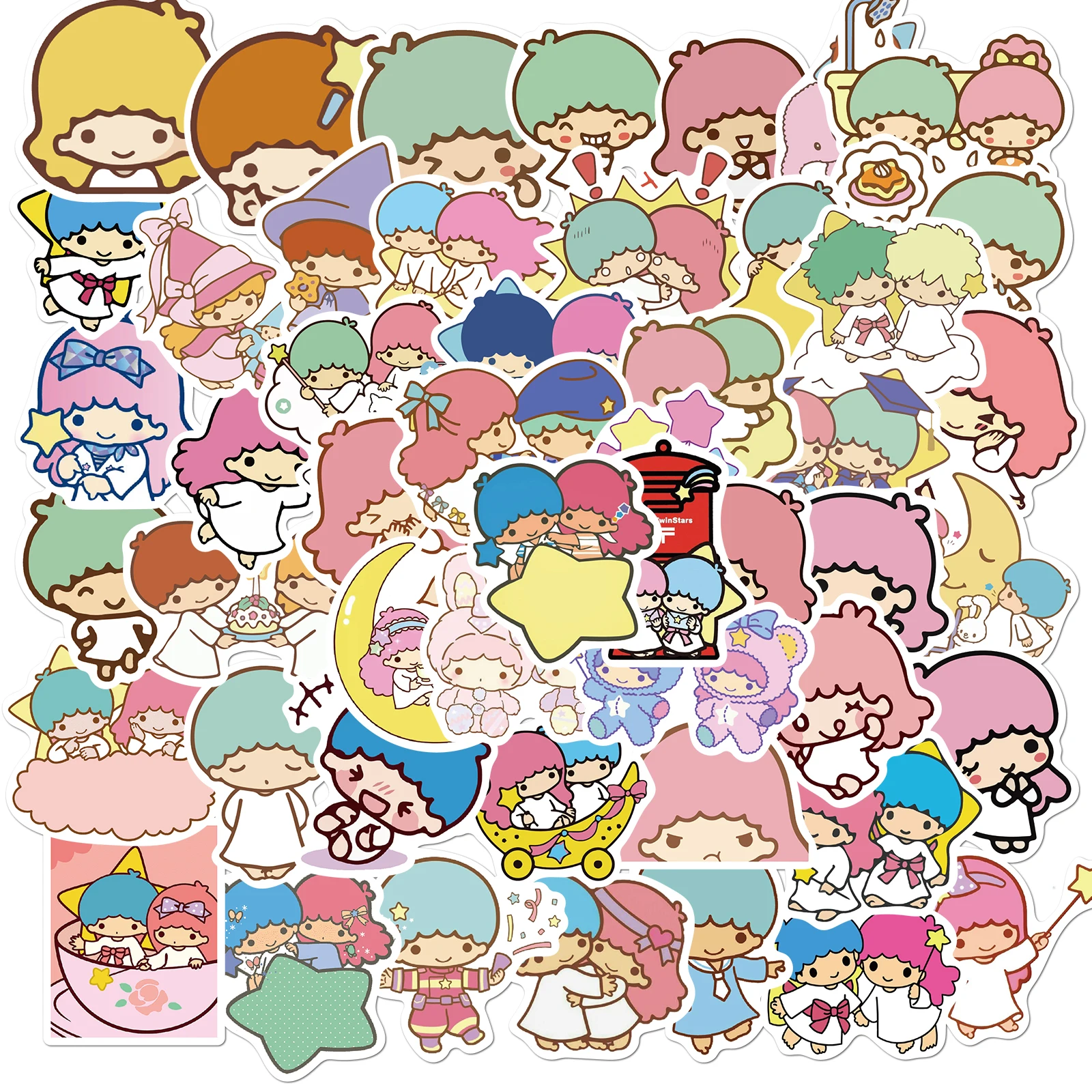 10/30/50PCS Sanrio Kawaii Anime Little Twin Stars Stickers Aesthetic Cute Cartoon Decoration Decal Cup Waterproof DIY Kid Toys