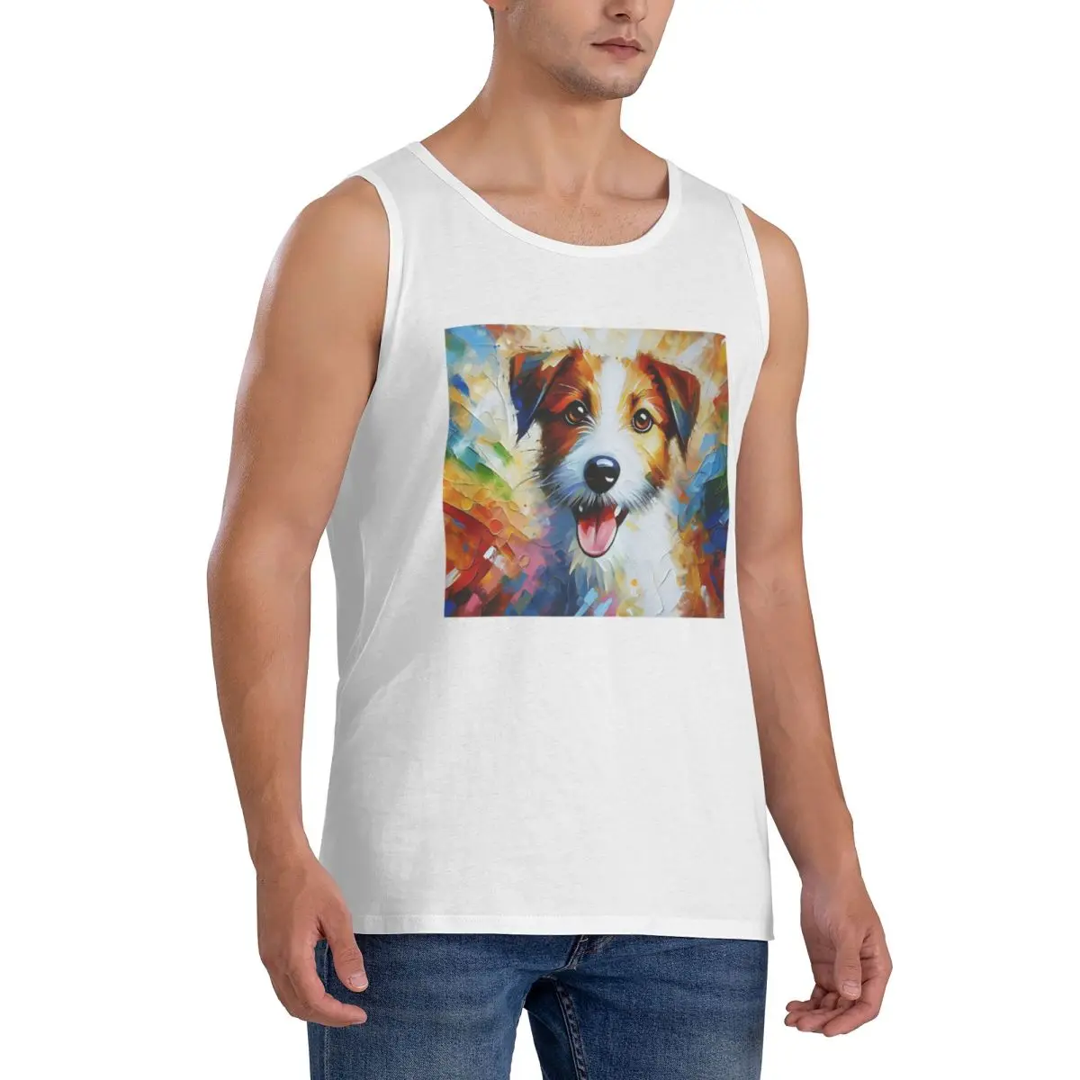 100% Cotton Kromfohrlander Dog Jack Russell Terrier Acrylic Sleeveless T-Shirt Men Workout Sports Tops Men's Crew Neck Vest
