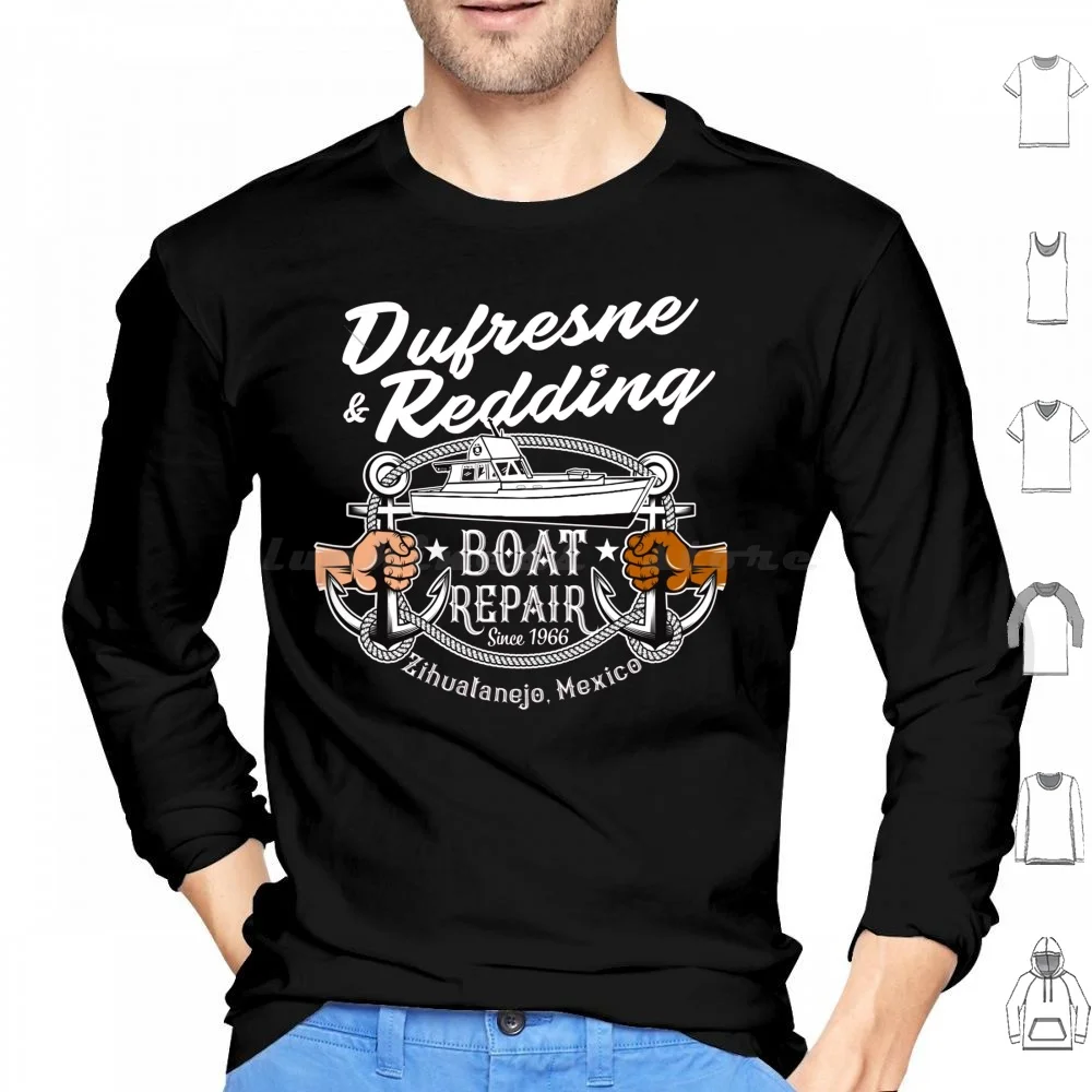 Dufresne & Redding Boat Repair Zihuatanejo México Sudaderas con capucha Manga larga Shawshank Andy Dufresne Red Redding Shawshank